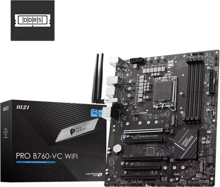 Produktbild MSI PRO B760-VC WIFI LGA1700 ATX MB 4xDDR5 4xSATA 2xM.2 (LGA 1700, Intel B760, ATX)