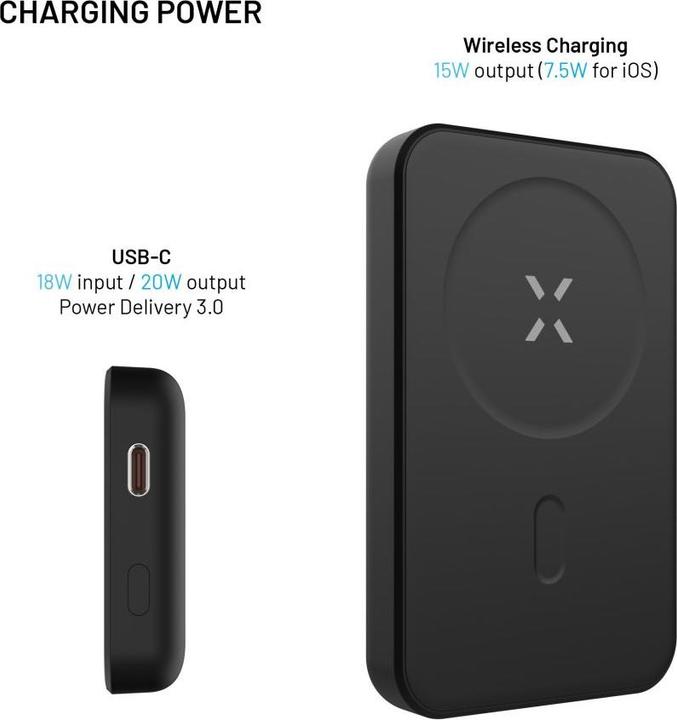 Produktbild Fixed MagZen Trådløs PD 20W Power Bank 10.000 mAh Sort Powerbank - Sort - 10000 mAh (10000 mAh, 20 W, 37 Wh)