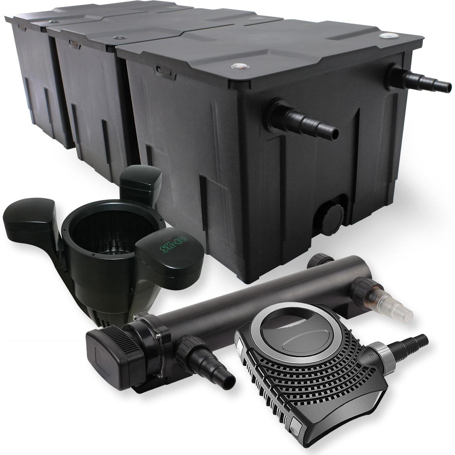SunSun, Brunnen + Gartenteich, 3-Kammer Filter Set 90000l 36W UVC 3er Teich Klärer NEO8000 70W Pumpe Skimmer