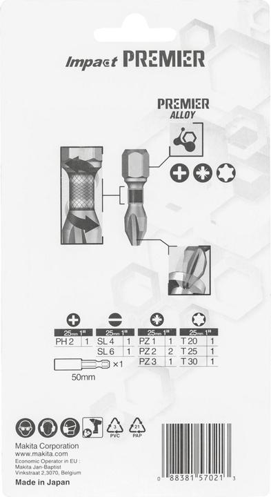Productafbeelding Makita Torsiebitset E-03573 (Cross Phillips PH, Kruis Pozidriv PZ)