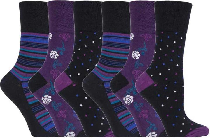 Produktbild Gentle Grip 6er Pack Baumwolle Socken Ohne Gummi Bunt | Ödem Socken Muster (6er Pack, 37 - 42)