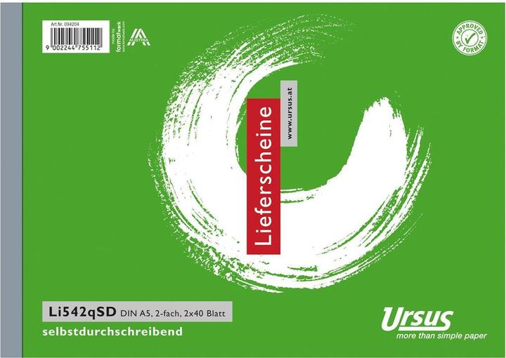 Delivery note book Ursus DIN A5 landscape SD 2 x 40 sheets (40 x)