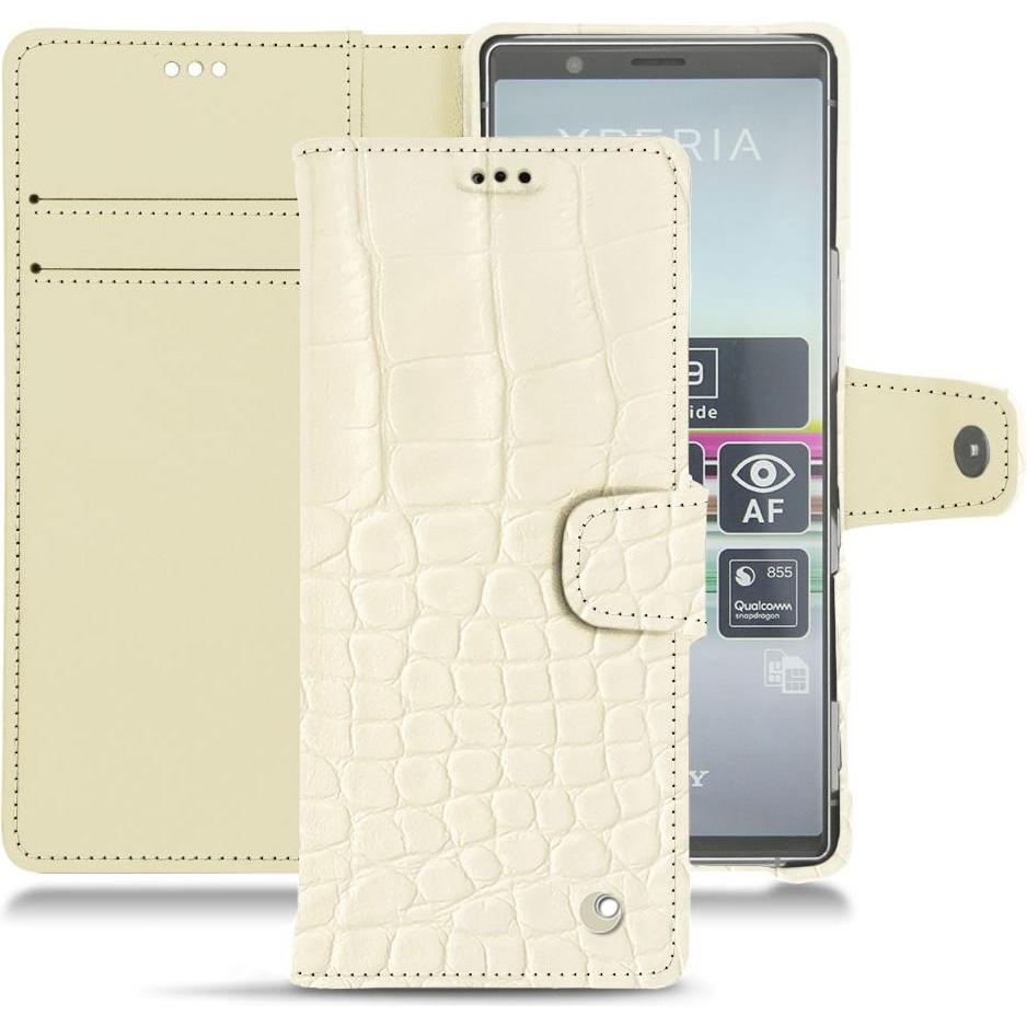 Noreve Lederschutzhülle Wallet (Sony Xperia 5), Smartphone Hülle, Weiss