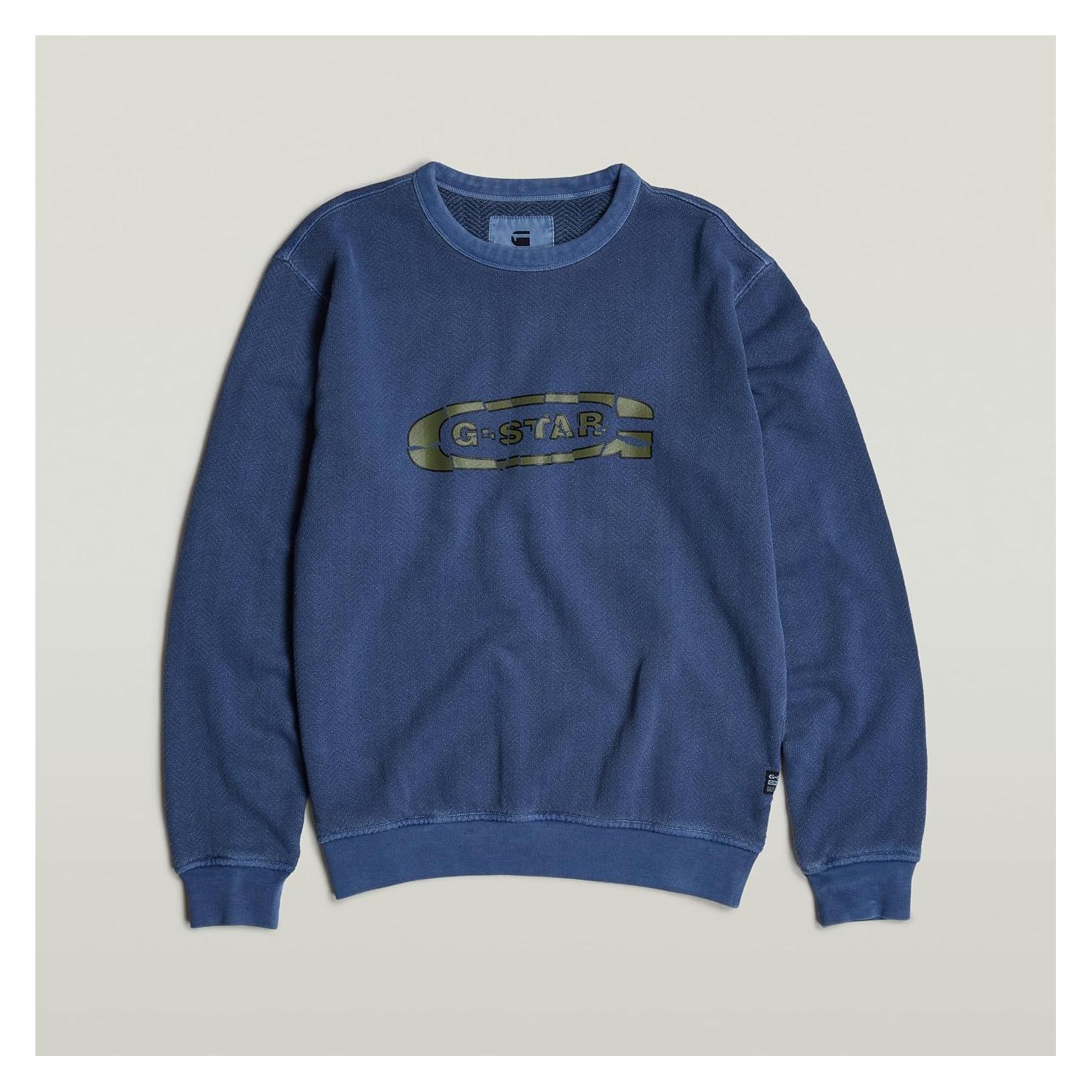G-Star, Herren, Pullover, - Destroyed G Logo Washed Sw - Heren - Truien, Blau, (L)