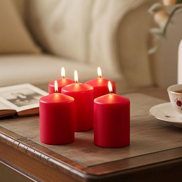 Produktbild Home&Styling Kerzen-Set, 4 Stück Stumpenkerzen, Ø 7 x 10 cm, rot (4 Stk.)