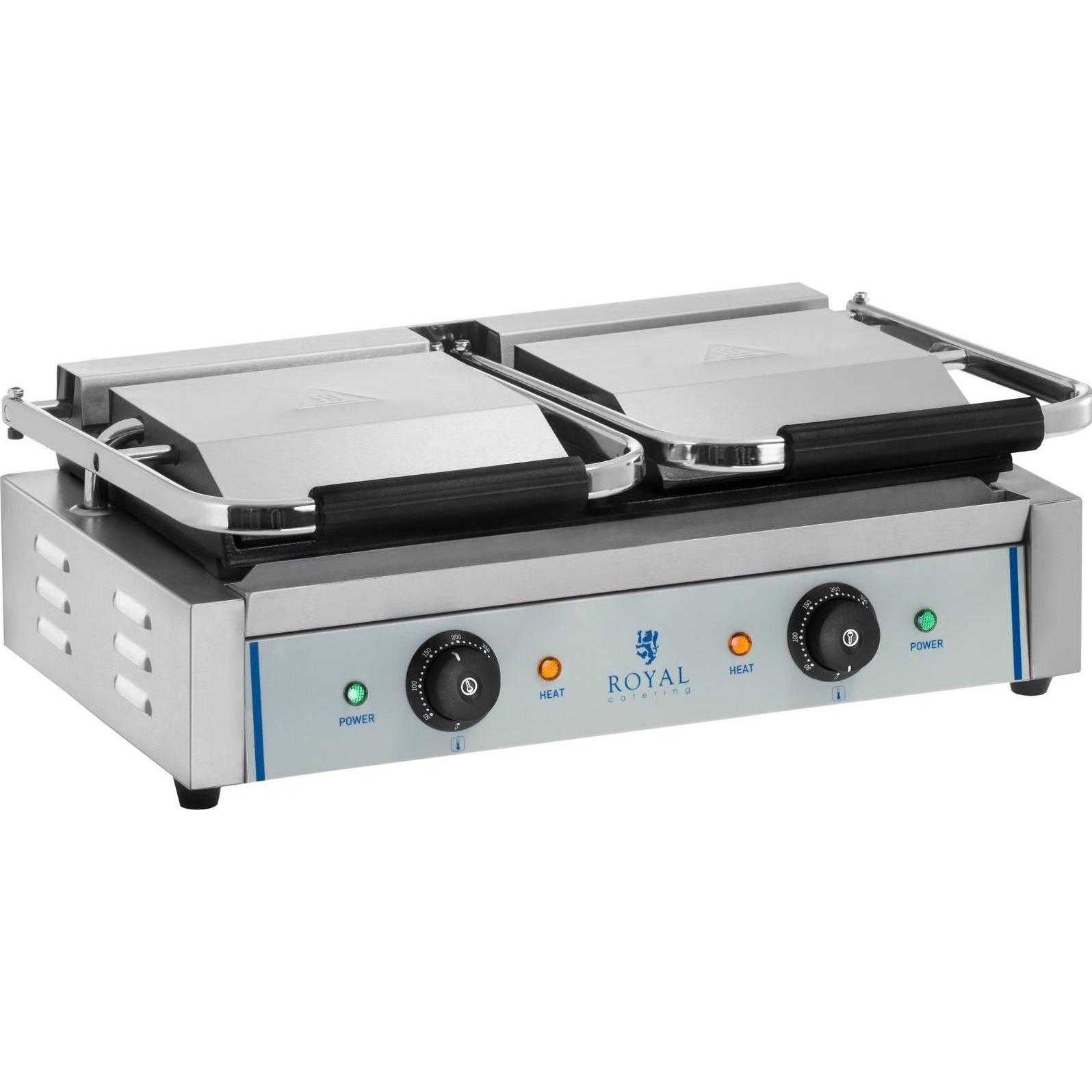 Thumbnail - Royal Catering Kontaktgrill Sandwichmaker Tischgrill Doppelgrill Glatt 2 X 1.800 W Edelstahl, Tischgrill, Silber