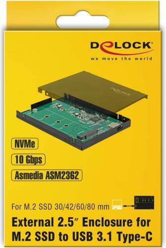 Image du produit Delock USB-C 3.1 Gen2 pour les SSD M.2 NVME (M.2 2242, M.2 2260, M.2, M.2 2230)
