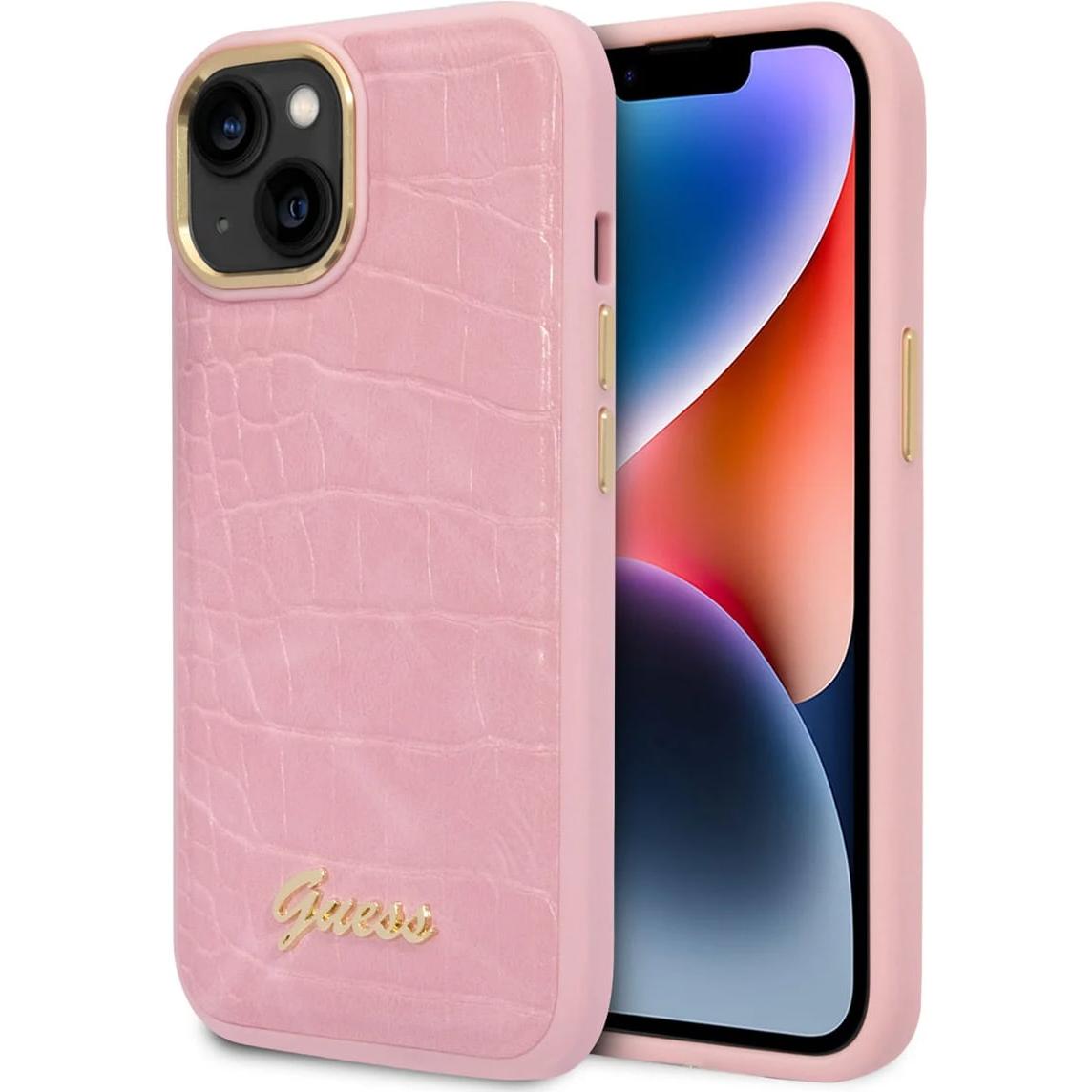 Guess GUHCP14MHGCRHP iPhone 14 Plus 6,7" różowy/pink hardcase Croco Collection (Apple iPhone 14 Plus), Smartphone Hülle,...