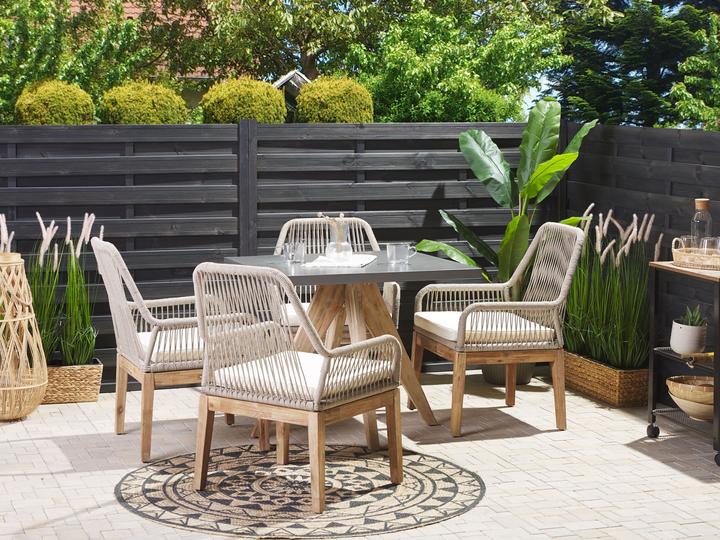 Produktbild Beliani Gartenmöbel Set Faserzement grau 90 x 90 cm 4-Sitzer Stühle beige OLBIA (90 cm)