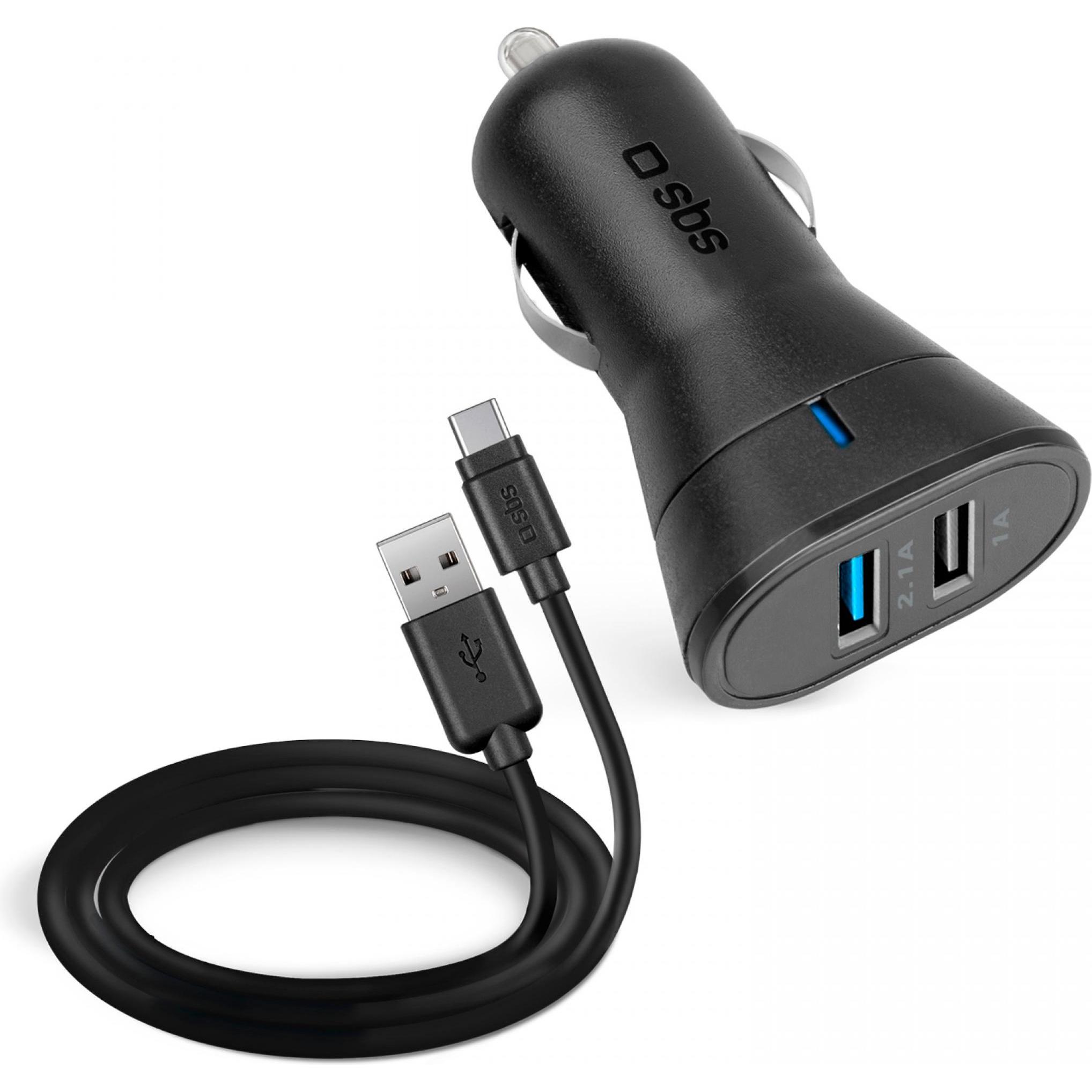SBS Auto-Ladeset USB-Typ C, Auto Adapter, Schwarz