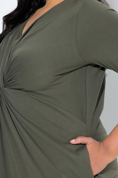 Produktbild Ulla Popken Maxikleid, drapiert, A-Linie, V-Ausschnitt, 3/4-Arm (62)