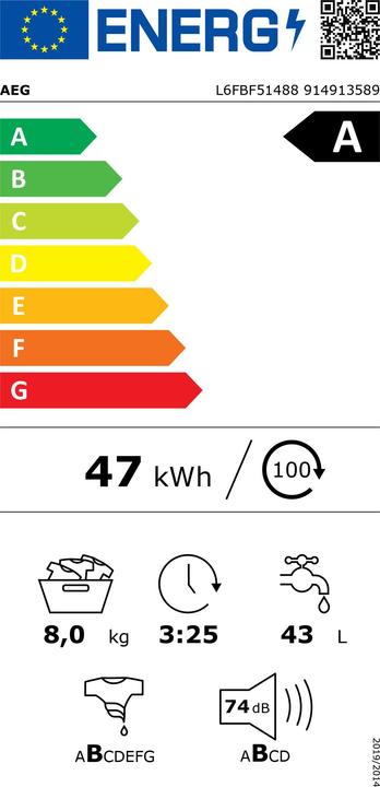 Label énergétique AEG L6FBF51488 (8 kg, Gauche)