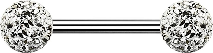Produktbild Star Piercing Barbell silber mit zwei Kristall Kugeln silber Epoxy Schutzschicht (ohne Messing, Chirurgenstahl 316L)