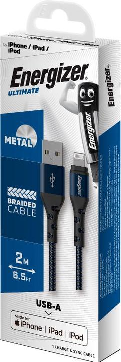 Actual product image Energizer Metal / braided nylon cable - Lightning - 2m, blue (2 m, USB 3.2 Gen 1)