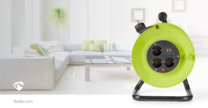Actual product image Nedis Cable reel - 25 m - 3x 1.5 mm2 - thermal safety cut-out - Schuko and USB (25 m, 1.50 mm²)