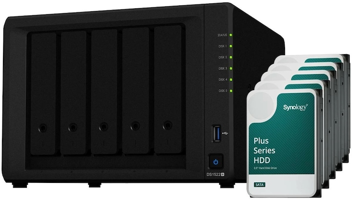 Actual product image Synology DS1522+ (5 x 6 TB, Synology HAT 33xx)