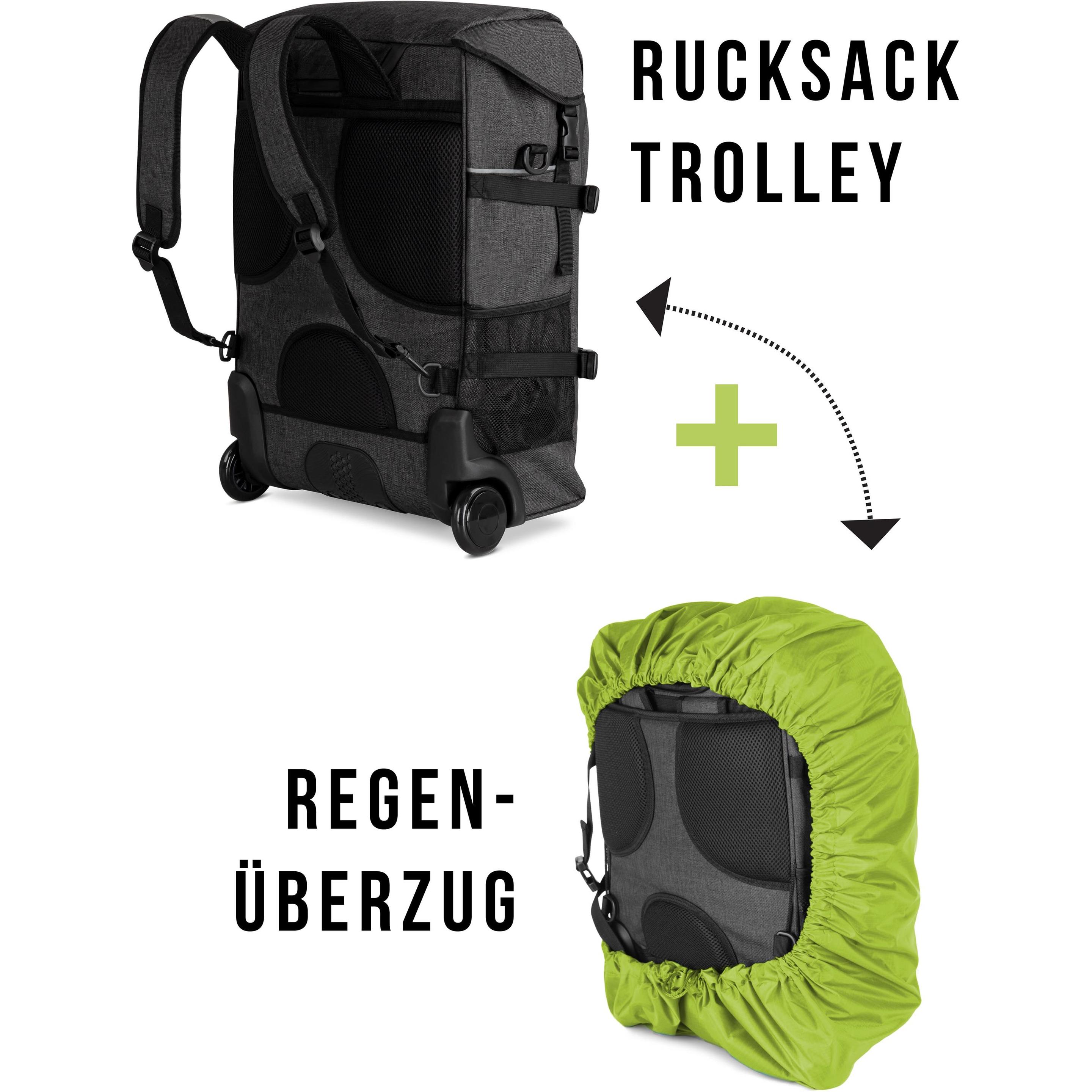 Thumbnail - Normani, Koffer, Rucksack mit Trolleyfunktion 37 L und Regenüberzug, Grün, (37 l, M (50 - 90l))