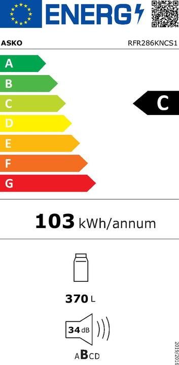 Energie-Label Asko Freistehender Kühlschrank, 370 L, Edelstahl (370 l)