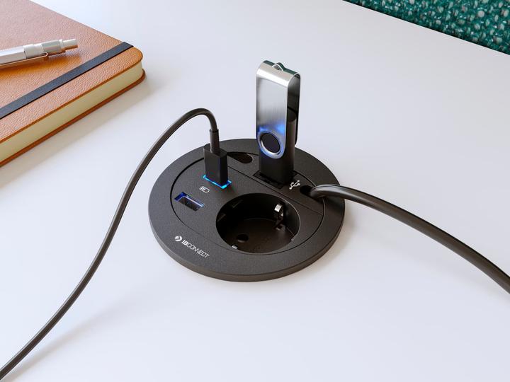 Image du produit IB Connect DIVUS bloc multiprises noir 1x type 13 2x USB-C 1x HDMI