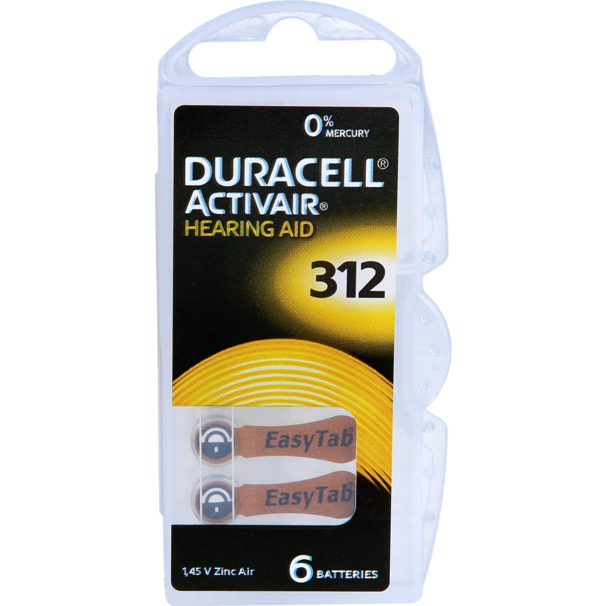 Duracell Batterie für Hörgeräte 312, 6 St (6 Stk.), Batterien + Akkus