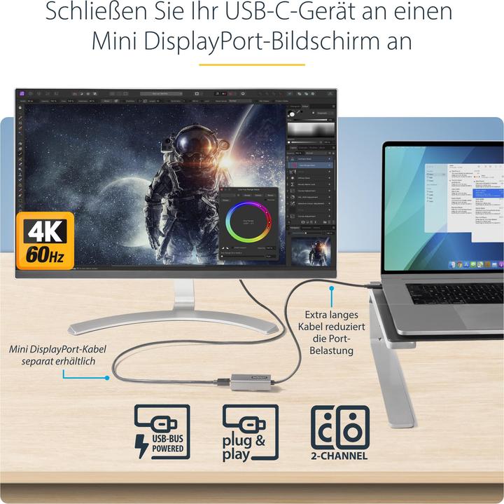 Produktbild StarTech USB C to mDP Adapter (2.70 cm)