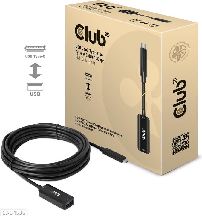 Produktbild Club 3D Club3D Kabel USB 3.2 Typ C <> USB Typ A St/Bu (5 m, USB 3.1)