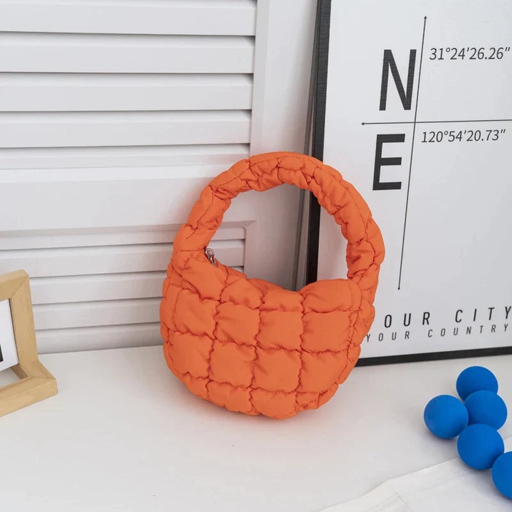 Only-Bags.Store Mini-Tasche Gesteppter Kreis Telefon Purpur Elegant Lila Weiches Nylon Gepolstertes