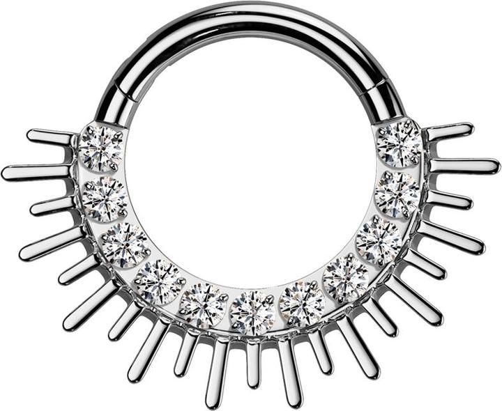 Actual product image Star Piercing Micro segment ring hinged silver sun crystals silver (Titanium, without brass)