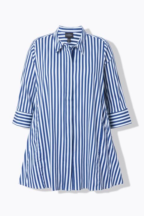 Immagine prodotto Ulla Popken Blusa a righe con godet, collo da camicia e maniche a 3/4 (54)