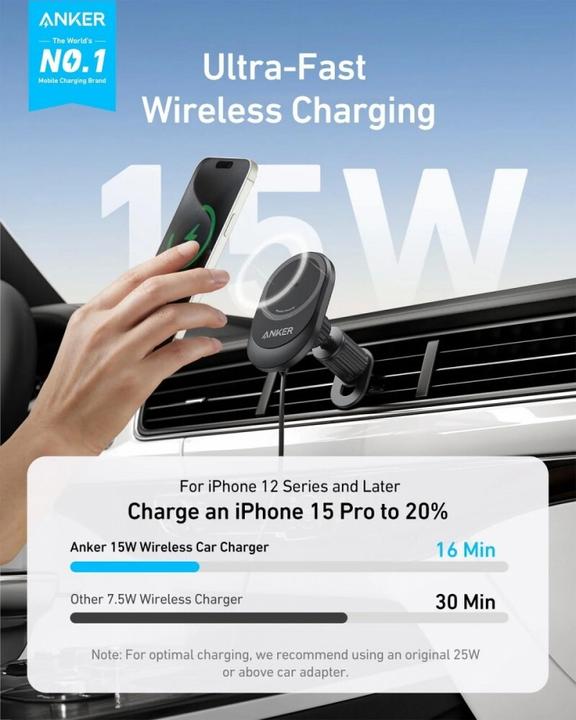 Actual product image Anker MagGo Magnetic Wireless Car Charger 15W
