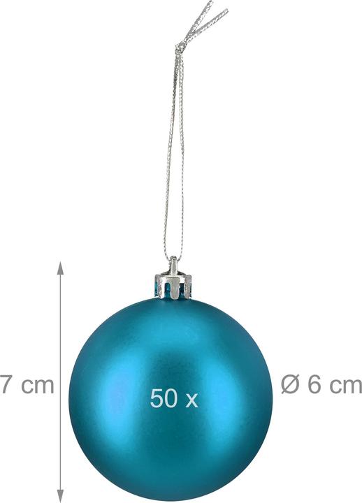 Produktbild Relaxdays - Weihnachtskugeln 50er Set, Türkis/ Silber (50-teilig)