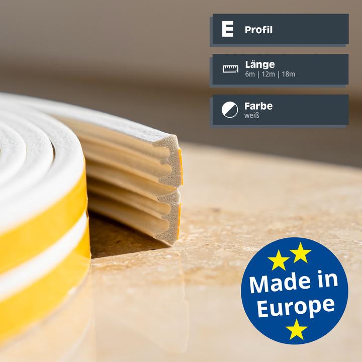 Actual product image Helpmate Türdichtung, selbstklebendes E-Profil, 6 m, weiss