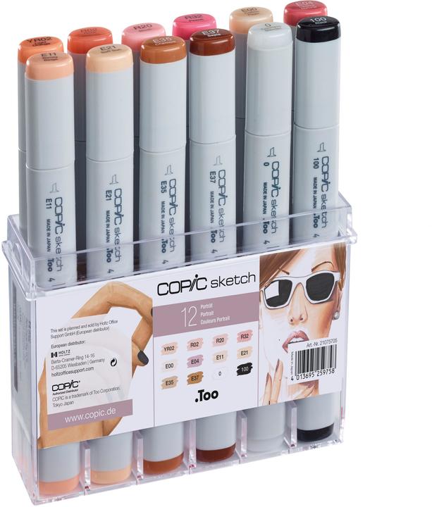 Image du produit Copic Marqueur graphique Sketch Set Couleurs Portrait, 12 pièces (0, 100, R02, E11, E04, E21, R20, E00, E37, E35, R32, YR02, 3 mm, 12 x)