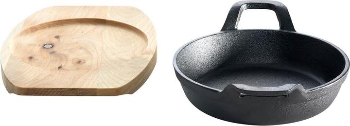 Actual product image All'Grill Cast iron pan with 2 handles Ø 15 cm and wooden trivet