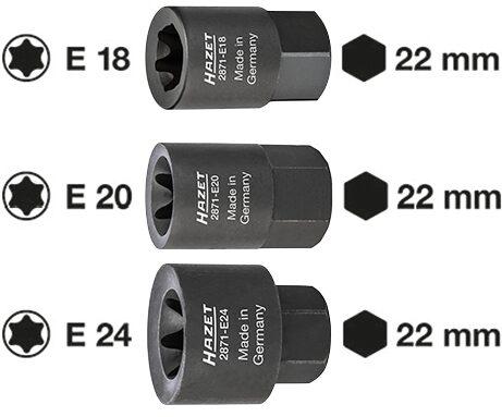 Produktbild HAZET Bremssattel TORX Einsatz 2871-E20 ∙ Aussen-Sechskant 22 mm ∙ Aussen TORX Profil ∙ E20