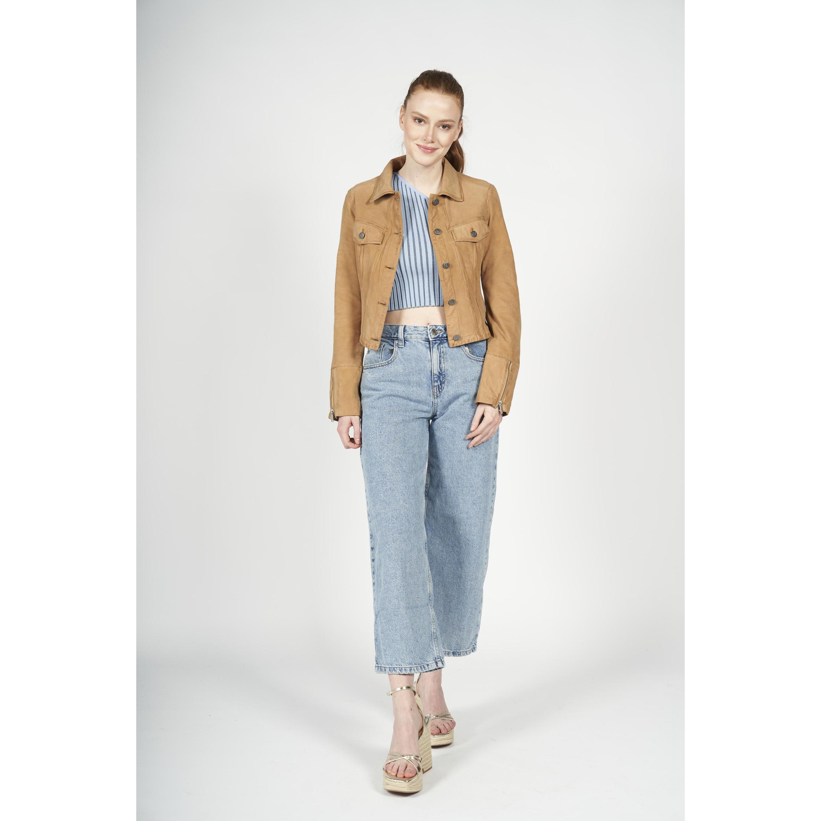 Thumbnail - Freaky Nation, Damen, Jacke, lederjacke nela (XS), Beige, XS