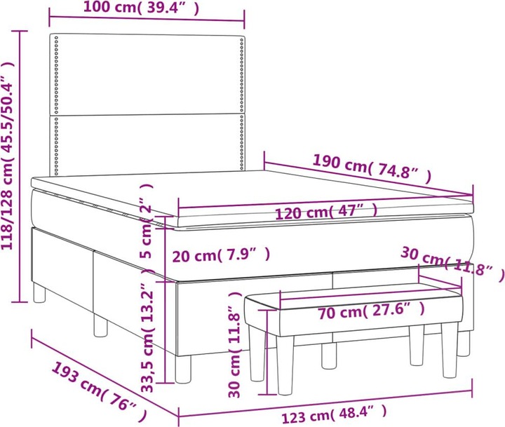 Produktbild VidaXL Bo x springbett mit Matratze 120 x 190 cm Stoff (120 x 190 cm)