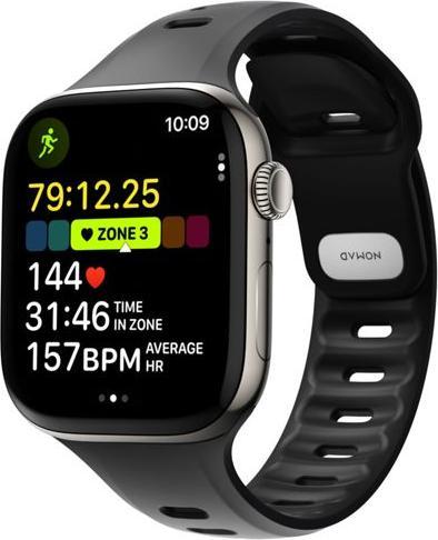 Actual product image Nomad Tempo Band 46mm Black (20 mm, compression moulded, PFAS-free FKM fluoroelastomer, CNC-milled aluminium locking pin)
