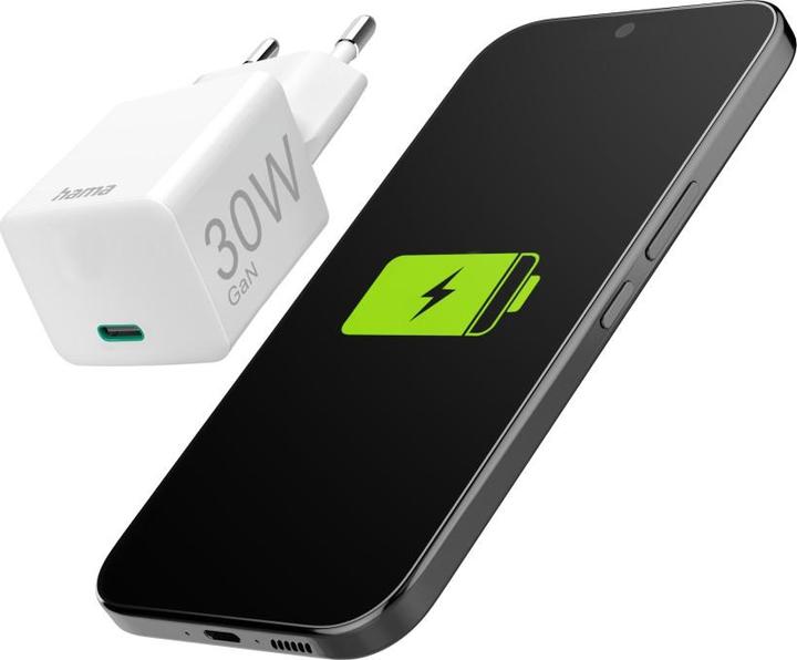 Produktbild Hama Schnellladegerät, USB-C, PD/Qualcomm®/GaN, Mini-Ladegerät, 30 W, Weiss (30 W, 1 Port)