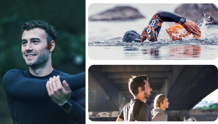 Actual product image A4Tech EVOLVEO BoneSwim MP3 16GB, bluetooth bezdrátová sluchátka s mikrofonem na lícní kosti, šedé (Wireless)