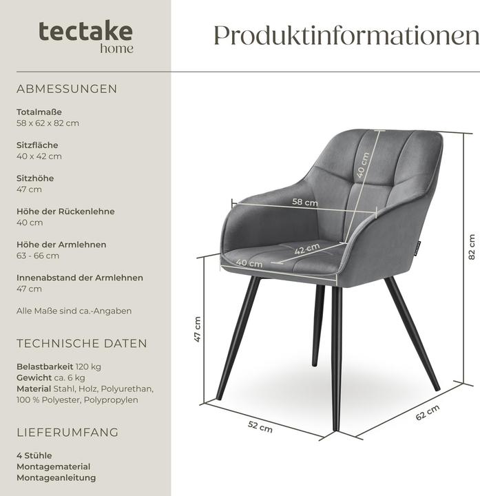 Actual product image tectake chair Marilyn, velvet look, quilted
