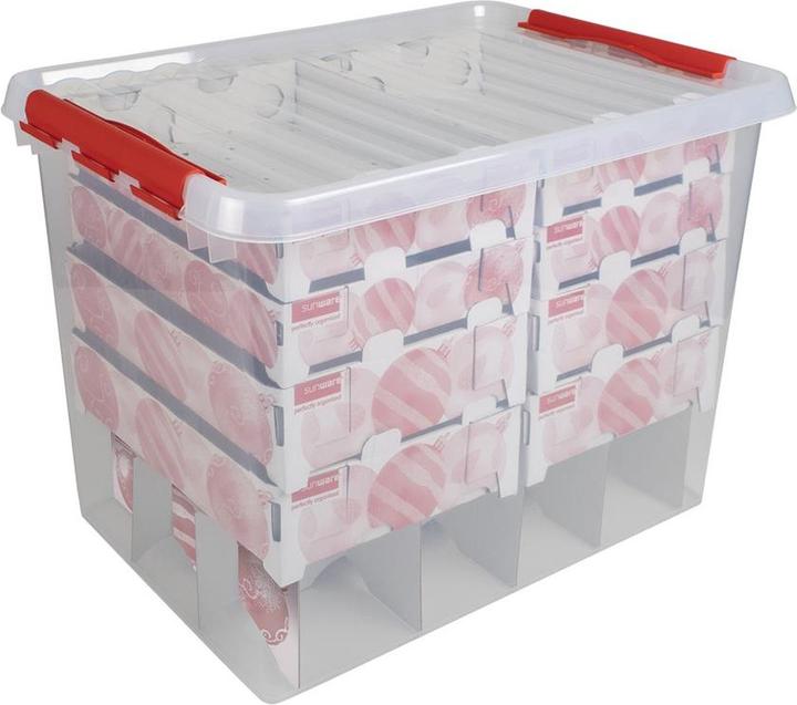 Sunware Q-line Weihnachtsbox 72L mit Einsatz für 128 Kugeln transparent rot (128 x)