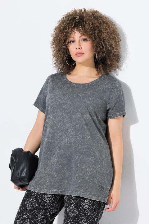 Actual product image Ulla Popken Rivet Detail Short Sleeve Acid Wash Tee (62)