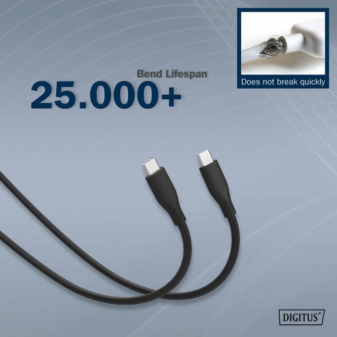 Produktbild Digitus USB-C Silikon Anschlusskabel, 1m, schwarz (1 m, USB 2.0, 60 W)
