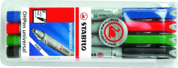 Produktbild STABILO OHPen universal Folienstift wasserlöslich (Grün, Rot, Blau, Schwarz, 0.70 mm, 4 x)