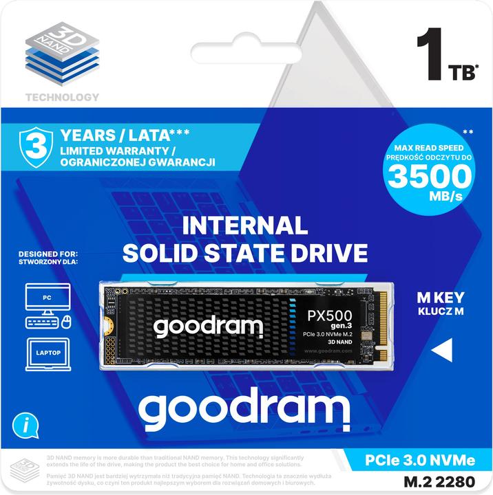 Produktbild Goodram SSD PX500 GEN.3 PCIe 3x4 1TB M.2 2280 RETAIL (1024 GB, M.2, M.2 2280)