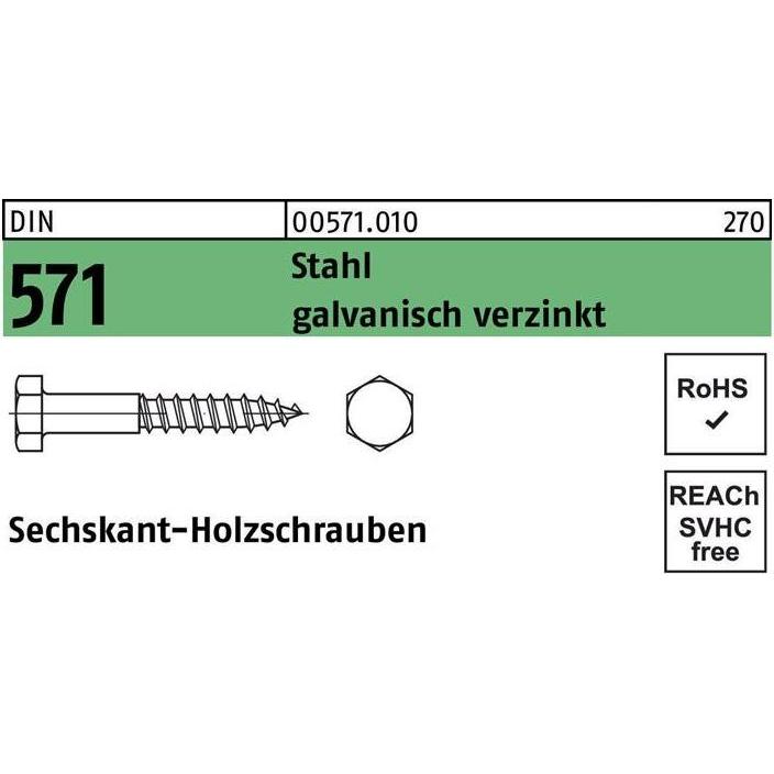 Schrauben, Sechskantholzschraube DIN 571 5 x 40 Stahl galvanisch verzinkt (200 Schrauben pro Stück)