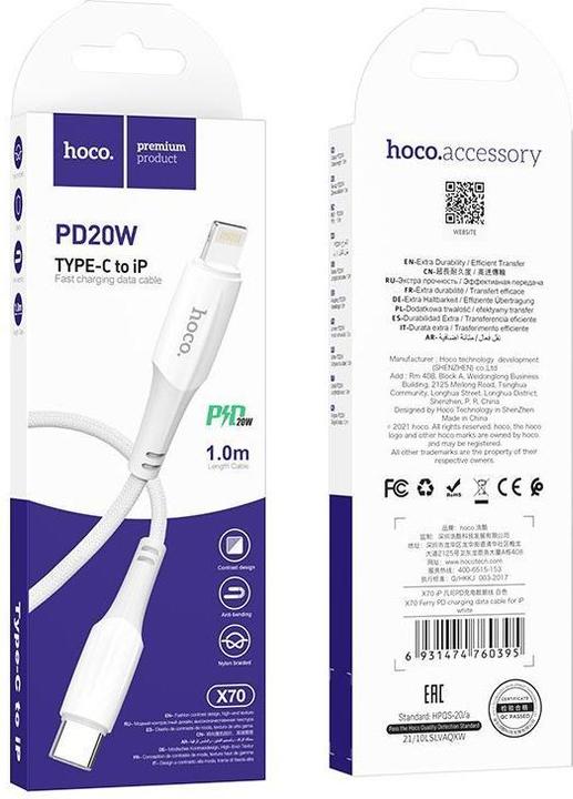 Produktbild Hoco Cable cable Type C to Lightning PD 3A 20W X70 1 m white (1 m, 20 W)