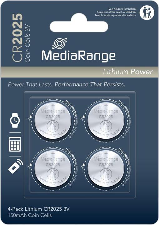 Produktbild MediaRange Knopfzellen CR2025 3V (4 Stk., CR2025, 150 mAh)