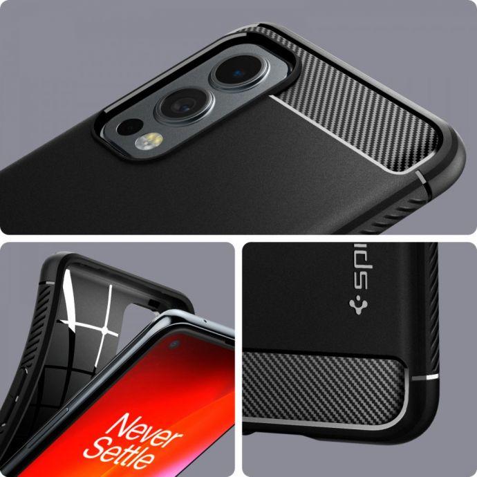 Actual product image Spigen RUGGED ARMOR ONEPLUS NORD 2 5G MATTE Juodas (OnePlus Nord 2 5G)